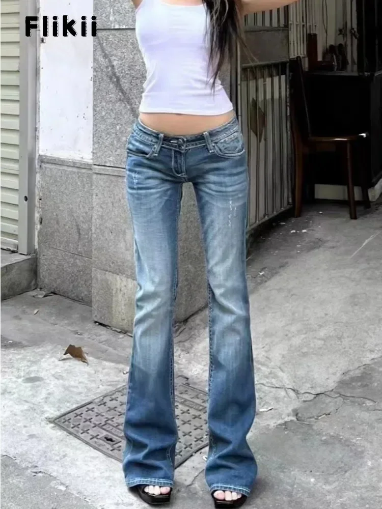 2025 Spring Harajuku Sheath Jeans Female Vintage Slim Streetwear Style Retro Y2K Pants Women's High Waist Flared Denim Trouser 5