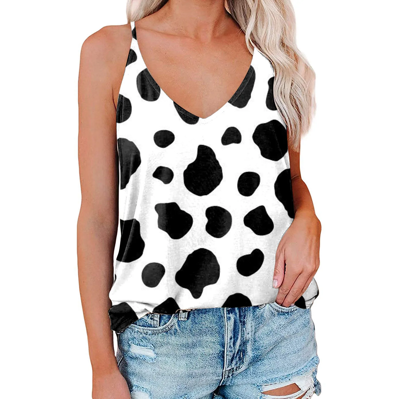 

Women Fashion Print Color V-Neck Sling Top Camisole Vest Tank Top Women'S Cropped Y2k Tops Cute Tank Top Luxury Clothes Women