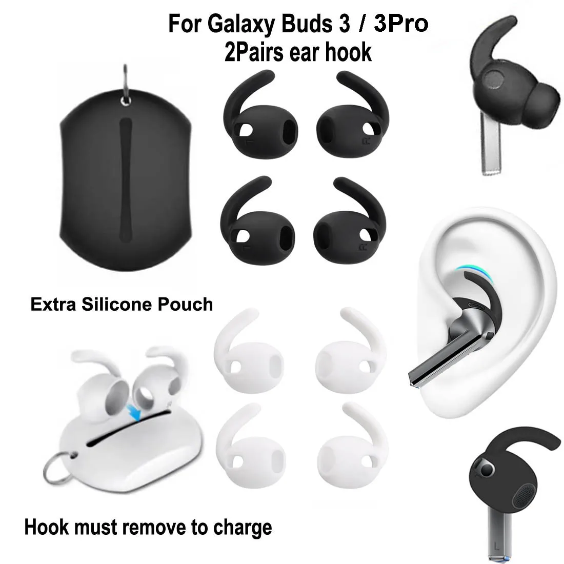2Pair Ear Hooks Tips for Samsung Galaxy Buds 3Pro Anti Slip