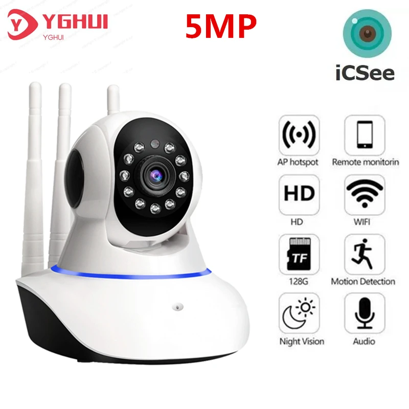 5MP ICSee WIFI IP Camera Indoor Security Protection Two Ways AUDIO Wireless Smart Home Camera With RJ45 Connector