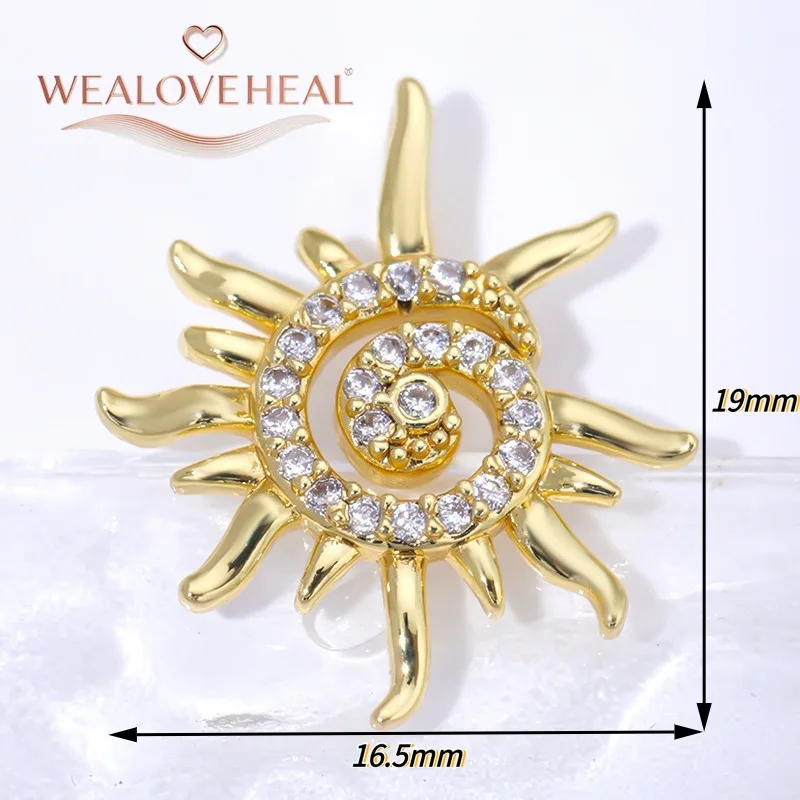 anhänger schmuckherstellung,18K Vergoldete Messing-Sonnenanhänger, Ovale Sonnenstrahlen-Charms mit Hängenden Geometrischen Anhängern, Hochwertige Schmuckkomponenten für Bastelarbeiten – Detail 37