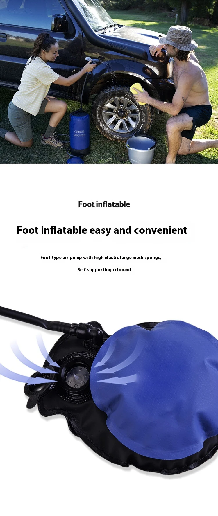 Description Picture 6 of itemLohascamping Camping Pressure Shower with Foot Pump Lightweight Outdoor Inflatable Shower Pressure Shower Water Bag Bathing