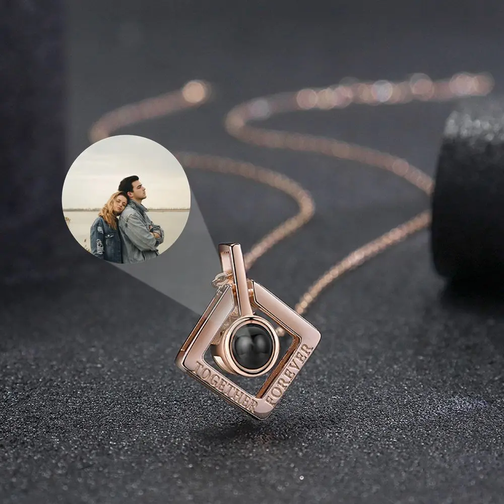 Personalized Projection Photo Pendant Necklace for Women Customized Square Shaped Chain for Family Members Anniversary Gift rattan woven basket square display family living room bread vegetable storage basket mantou tray