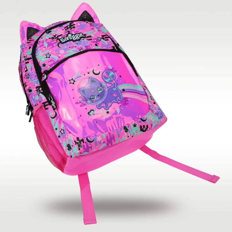 Smiggle original hot-selling children's schoolbag girl shoulder backpack rose red space cat cute sweet bag 16 inch 6