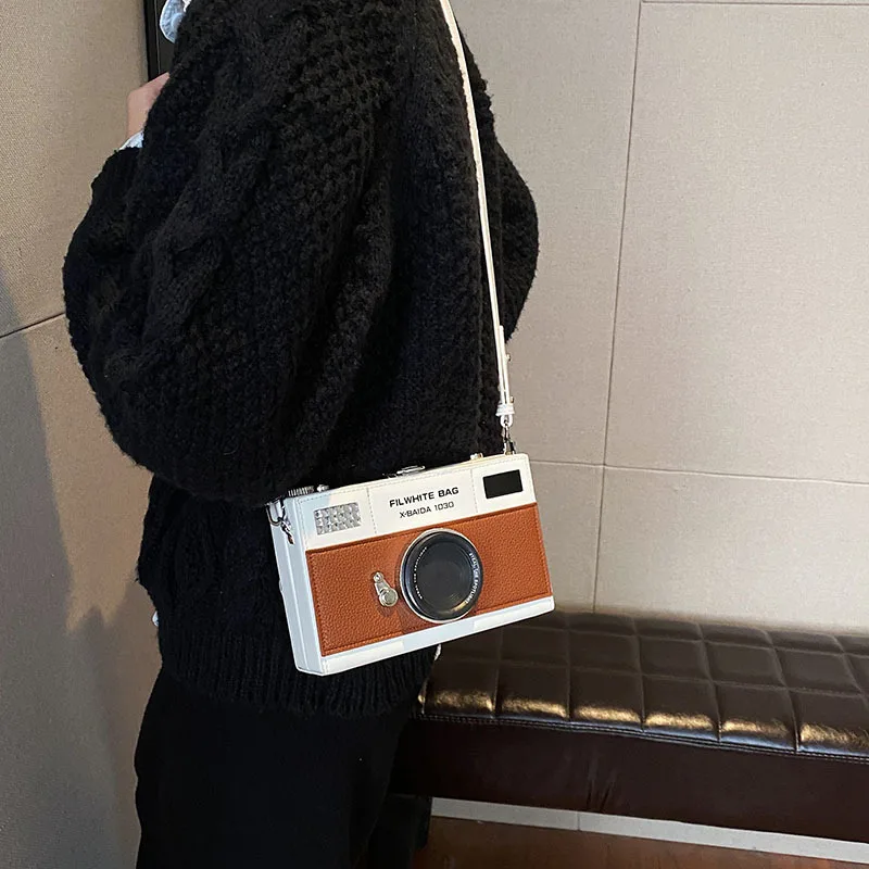 Borsa a tracolla stile fotocamera Borsa a tracolla divertente moda donna Borsa a tracolla per fotocamera retrò Borsa piccola da donna - immagine 4
