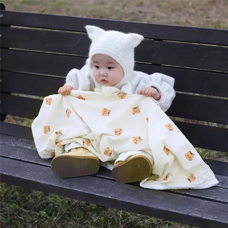 Korean Baby Blanket Cute Cartoon Bear Tiger Comfort Bean Quilt Soft Cotton Kindergarten Kids Children Quilt 70x100cm 2