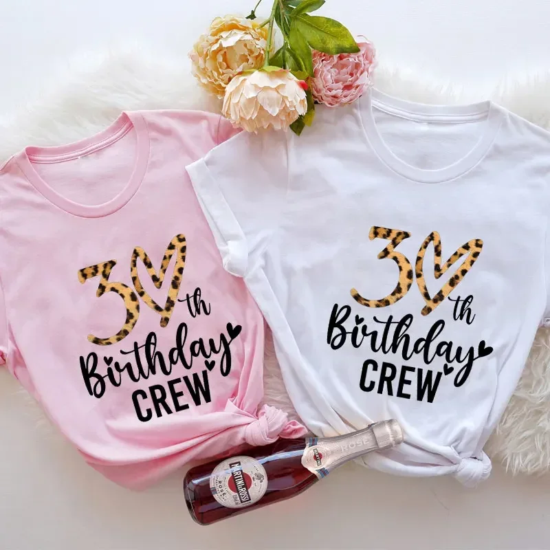 

30th Birthday Crew Leopard Print Graphic Women T-Shirt Short Sleeve Tee Fashion Harajuku Summer Tops Aesthetic Female Clothing