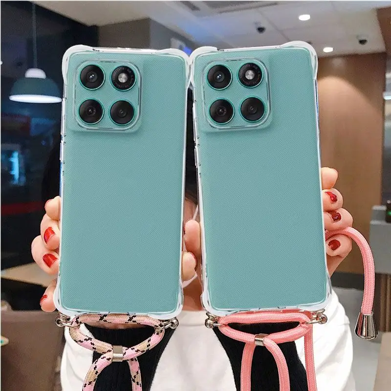 Transparent Shockproof Crossbody Lanyard Case with Soft Silicone Back Cover
