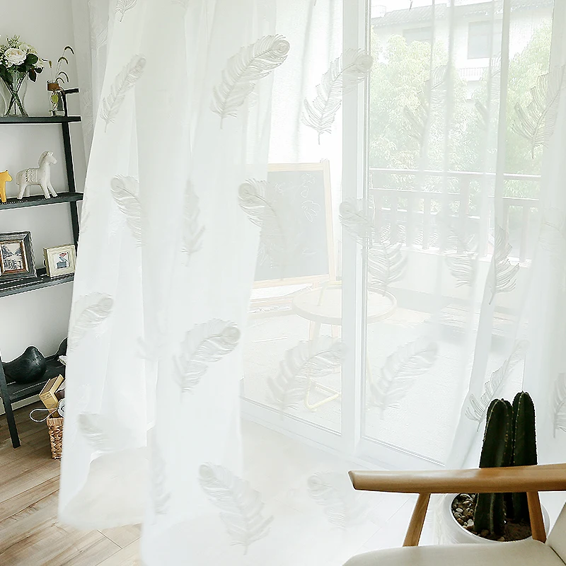 Modern White Embroidered Feather Tulle Curtains For Living Room Bedroom  Sheer Curtain Kitchen Finished Voile Curtain Panels - AliExpress
