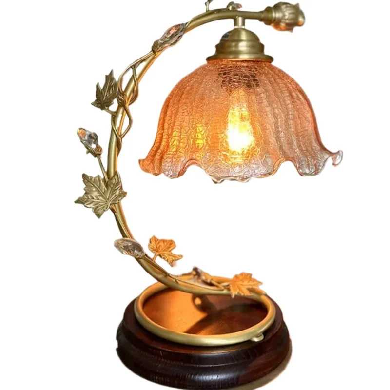 Three Lights, One House Walnut Color Brass Light Luxury Warm And Romantic Atmosphere American Crystal Festive Bedside Lamp