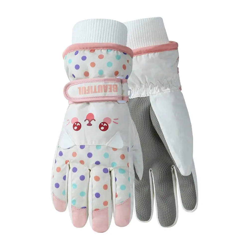 Kawaii Cartoon Children Ski Gloves Thicken Riding Snowboard Gloves Full Finger Keep Warm Girls Skiing Gloves Outdoor Sports