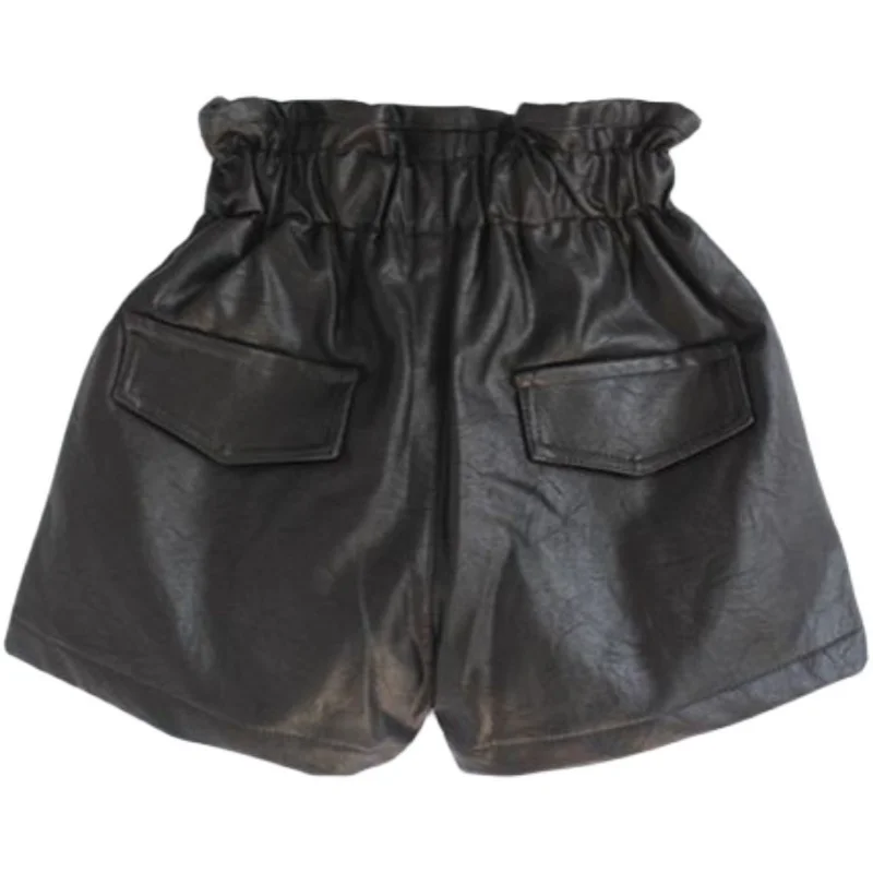 Kids Shorts Spring Summer Autumn Girls Fashion Pu Leather Shorts with Buttons