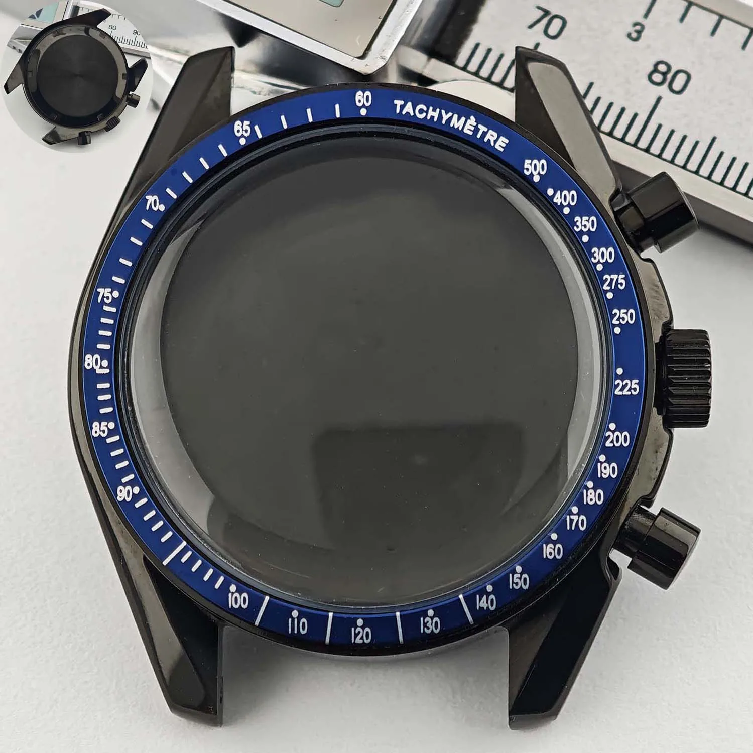 Men's 39.7mm Stainless Steel Watch Case with Moon Back Cover