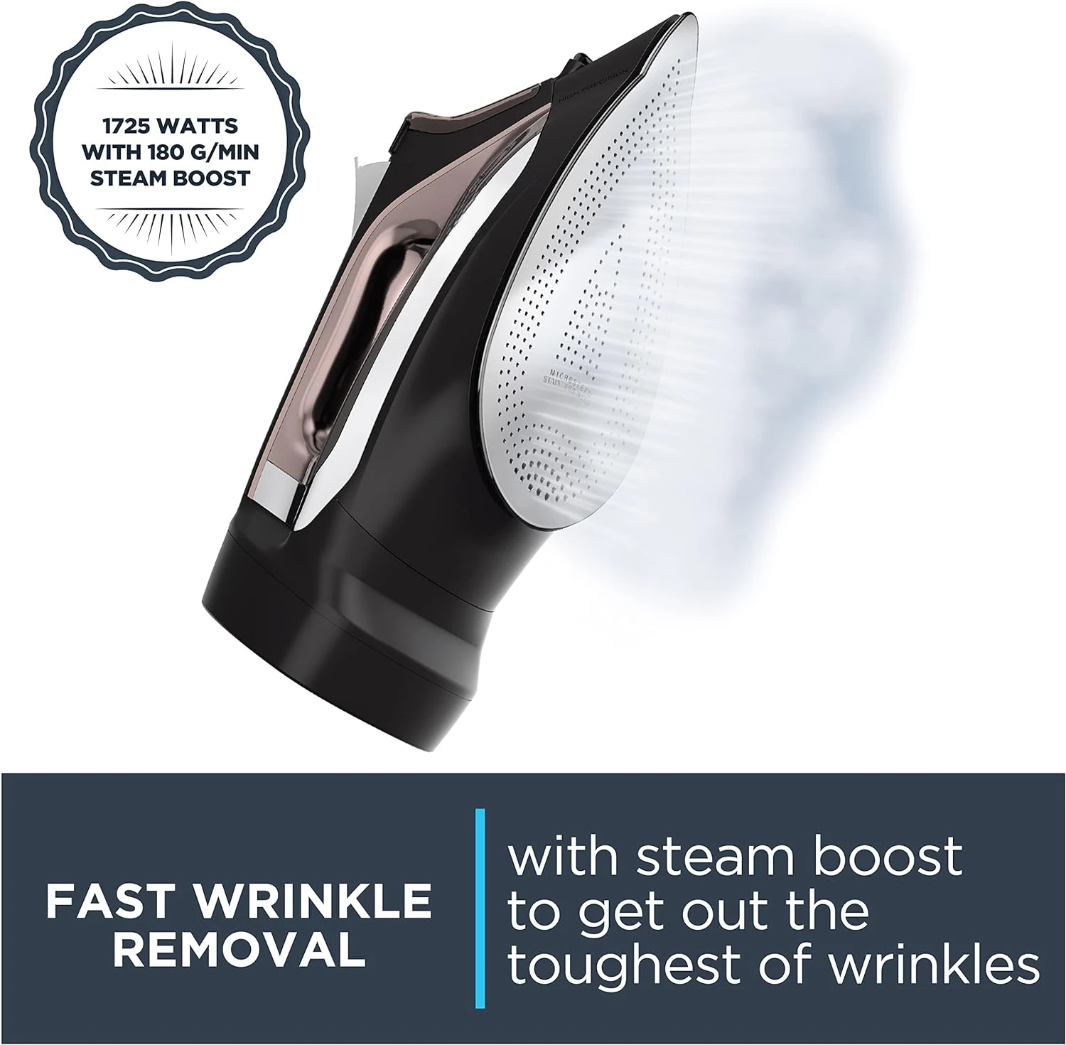 Get stainless steel soleplate steam iron, retractable rope micro steam hole, cotton, wool, linen, 1725 watt portable, ironing 4