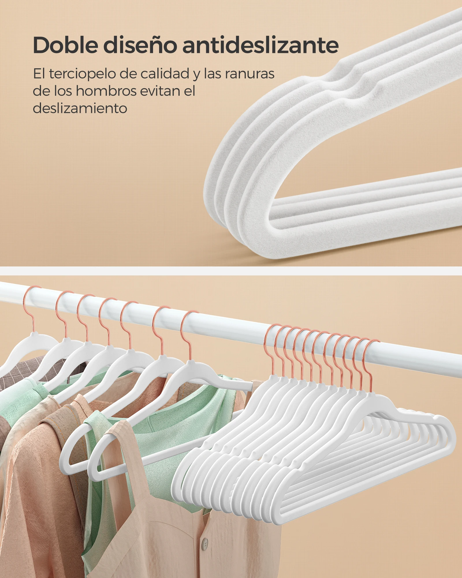 SONGMICSHOME Velvet Hangers 50 Pack, Non-Slip Hangers with Rose Gold-Colored Swivel Hooks, Slim Space-Saving Hangers 3