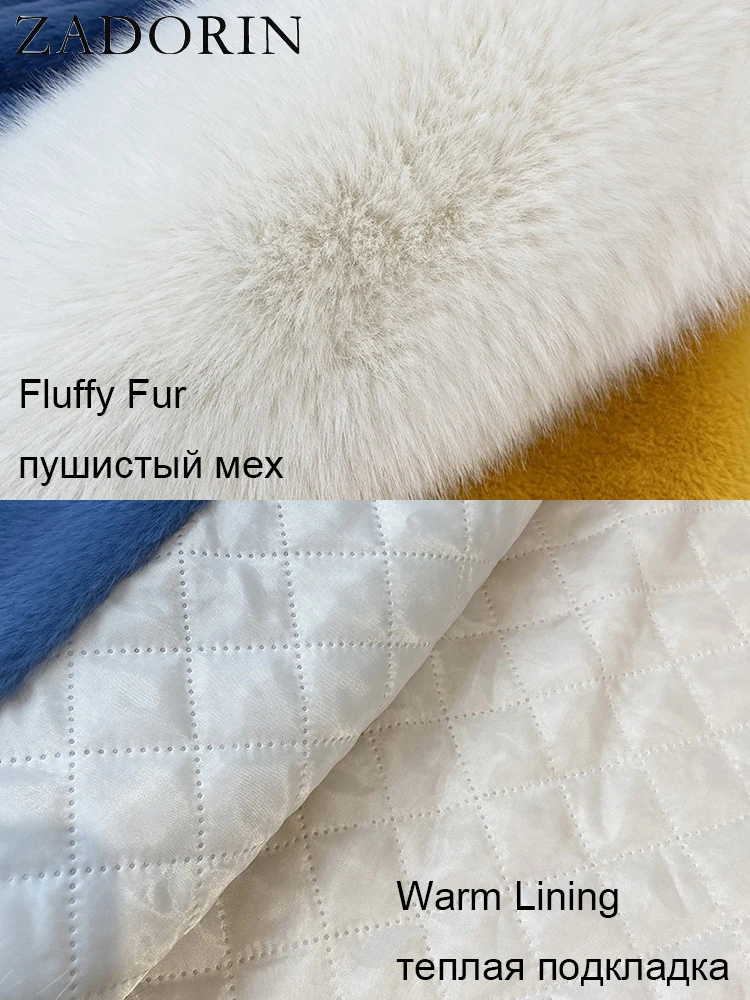 ZADORIN 2025 Winter Faux Fur Jackets for Women Furry Warm Splicing