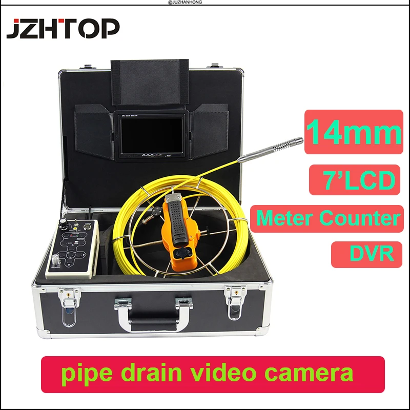14mm Pipe Inspection Camera System Drain Sewer Duct Detection Video Camera 7'Screen DVR Hard Cable Meter Counter For Closestool pipe inspection camera 10 1 1080p screen and self leveling 512hz locator video audio recording 8x image enlarge meter counter