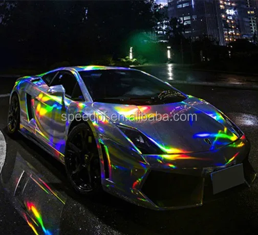 

2023 Hot sale rainbow holographic car body film durable black color shift vinyl wrap