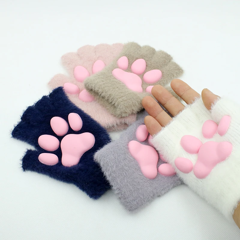 Gants à griffes de chat en Silicone, sans doigts, en peluche