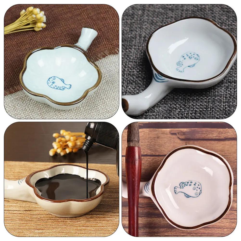1Pcs 세라믹 잉크 접시 부드러운 가장자리 안전하고 청소가 쉬운 라운드 잉크 트레이 서예 연습 연구 문구 선물 홈에 이상적