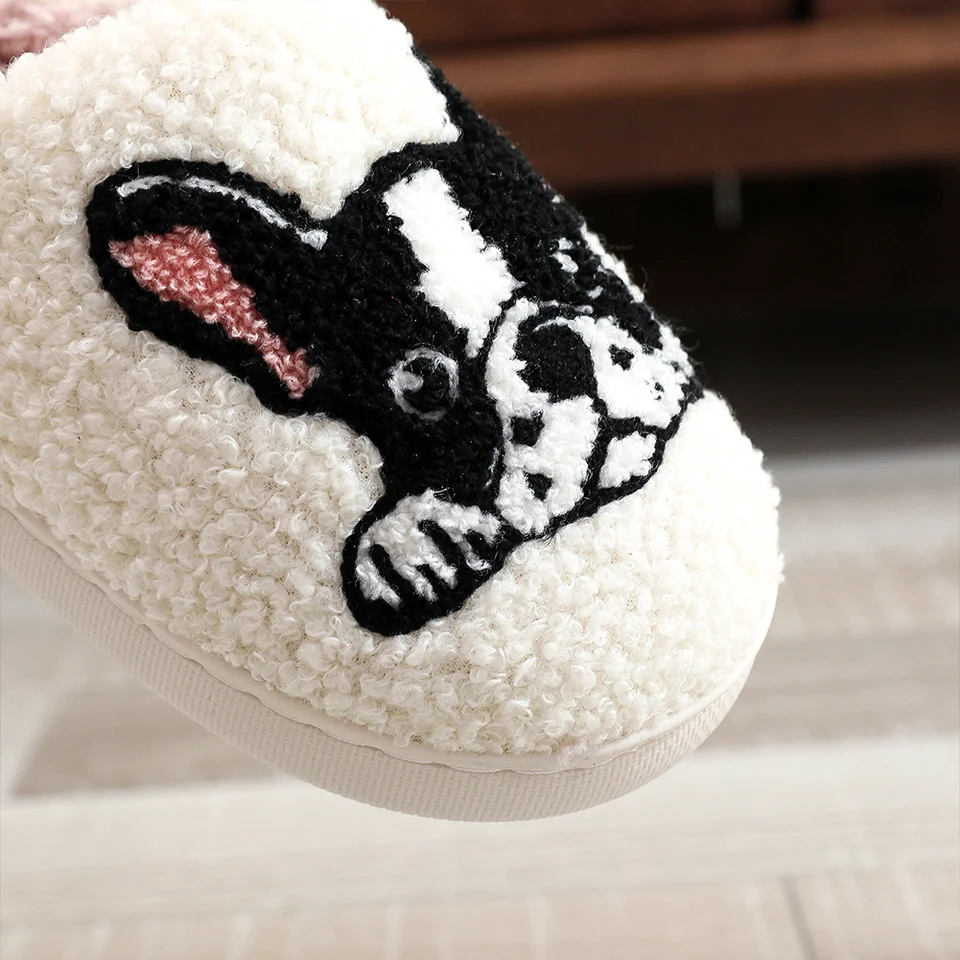 Cute Plush Bulldog Non-Slip Slippers for Couples