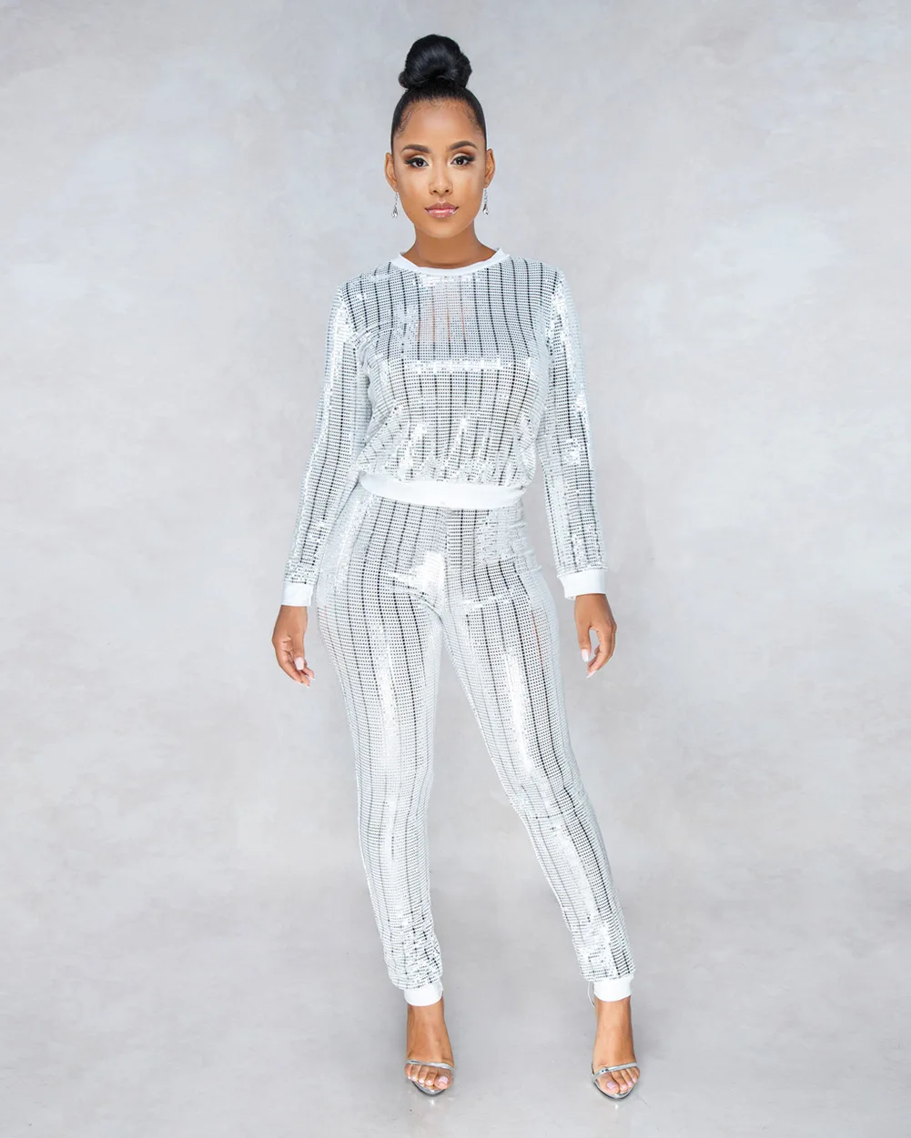 European and American nightclub women's fashion sexy sequins long sleeved women's set two-piece two piece sets womens outifits