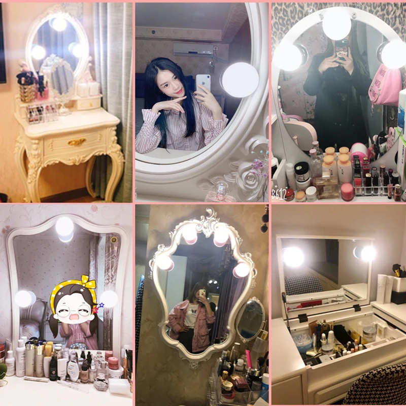 LED Suction Cup Makeup Vanity Light Bulbs USB Rechargeable Wireless Touch Switch Stepless Dimming Mirror Lights for Dress Table