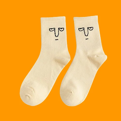 2024 New High Quality 10 Pairs Cotton Women's Socks Funny Expression Jacquard Personality Trendy Mid-tube Men's Socks