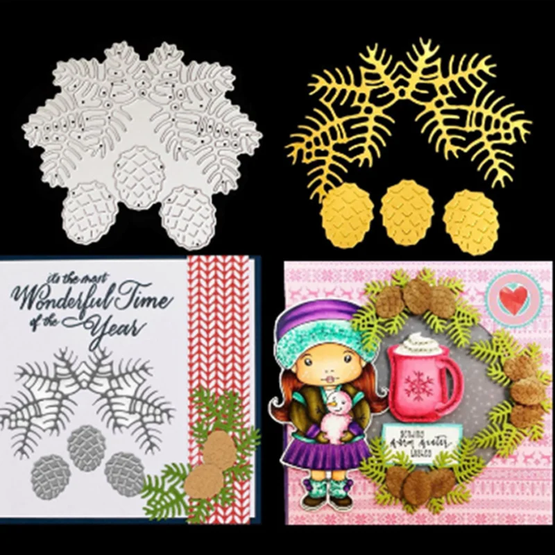 

Christmas Pine Nuts Etching Metal Cutting Dies DIY Scrapbook Cutout Wedding Party Craft Embossing Decoration Stencils Reusable