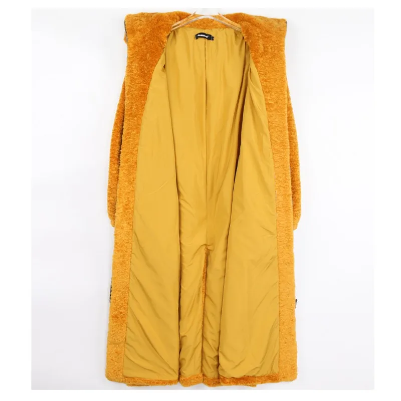 Winter New Women Faux Fur Coat Long Thickened Warm Outwear Soft Oversized Stand Collar Drawstring Hooded Zip Up Fashion Jackets