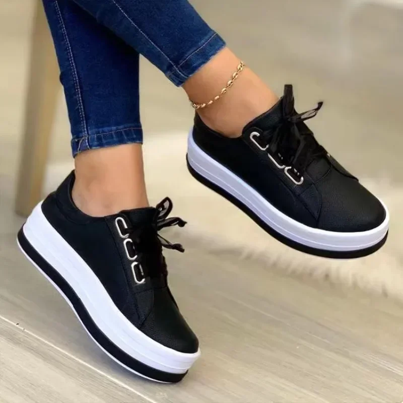 Chaussures Plates Femme En PU à Lacets - Style Décontracté Ville, Confort Et Classique