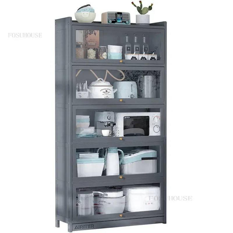 Modern Bamboo Kitchen Cabinets for Kitchen Furniture Household Tableware Storage Cabinet Multi-layer Shelf with Flip Door U