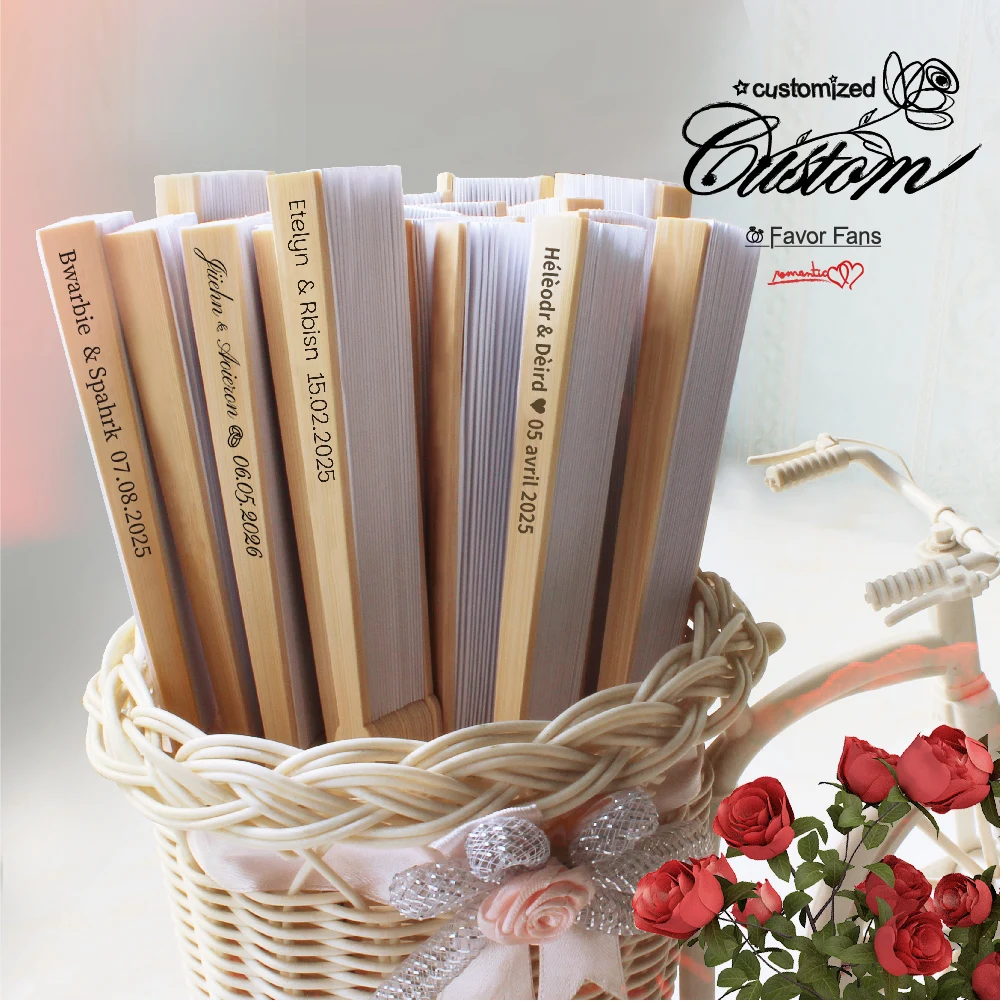 Folding Hand Fans 20 30 40 50 Personalized Carved Paper Fans for Bridal Showers Beaches Weddings
