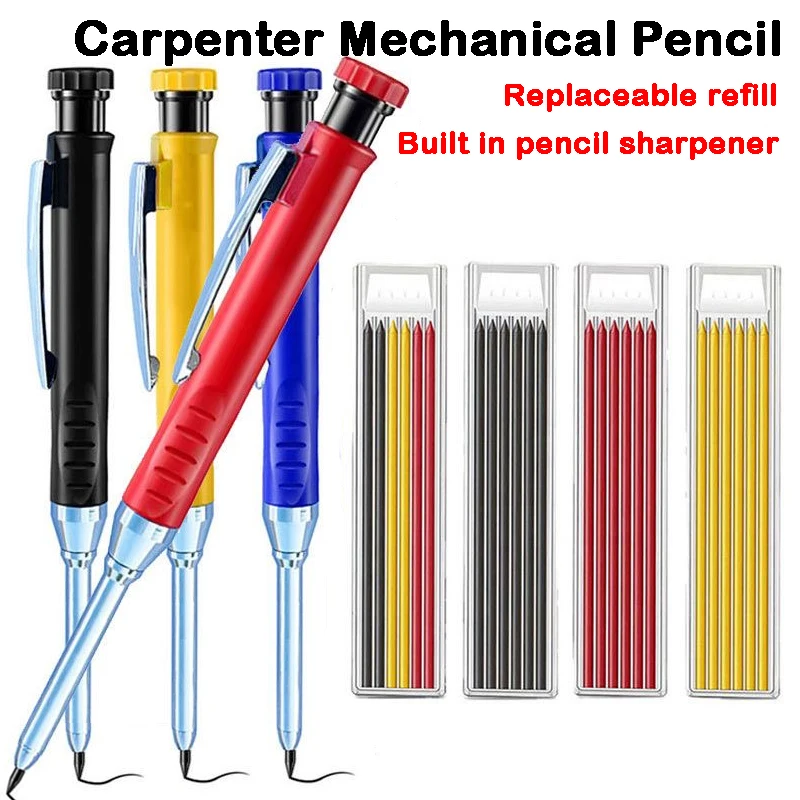 Mechanical pencil set,carpenter pencil,mechanical pencils,mechanical pencil refill,mechanical pencil refills Solid Carpenter Pencil Set Woodworking 3 Colors Refill Construction Marking Tool Office Supplies Stationery