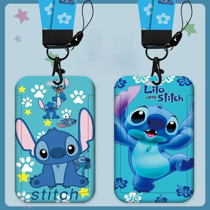 Disney Anime Card Holder Kawaii Stitch Credential Badge Holder Student Campus Lanyard Cards Holder Neck Straps for Kids Gift