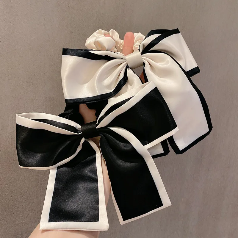 

Retro Black Silk Hair Bows Ties Elegant Ponytail Holder Elastic Hair Bands Fashion Korean Rope Scrunchies Headwear Accessories