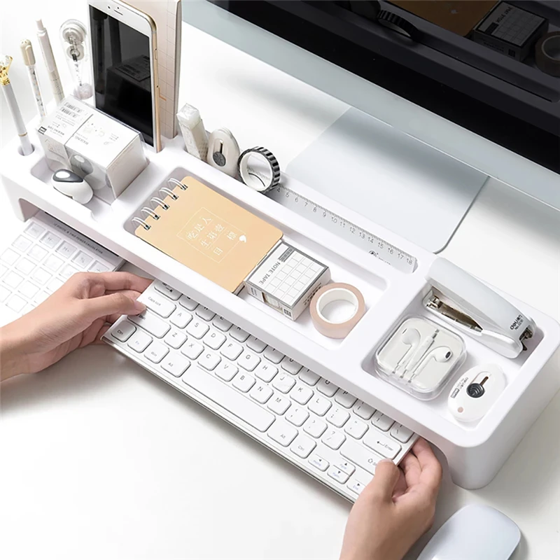 

Plastic Office Table Organizer Desk Keyboard Rack Stationery Storage Holder Computer Home Office Desktop Storage Shlelf