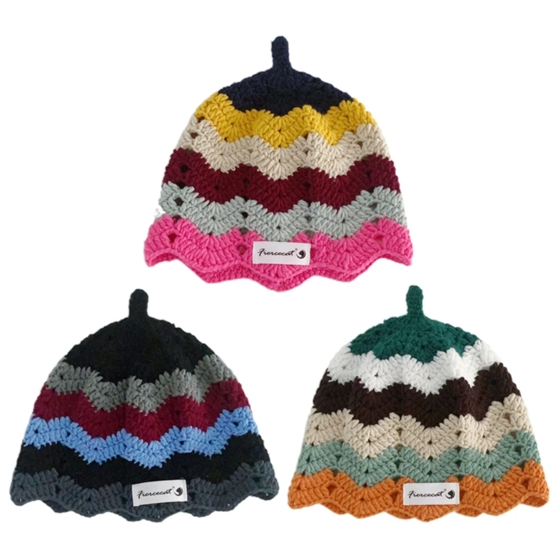 

Vintage Children Knitted Cap with Colorful Edges Baby Cap Stylish Statement Hat