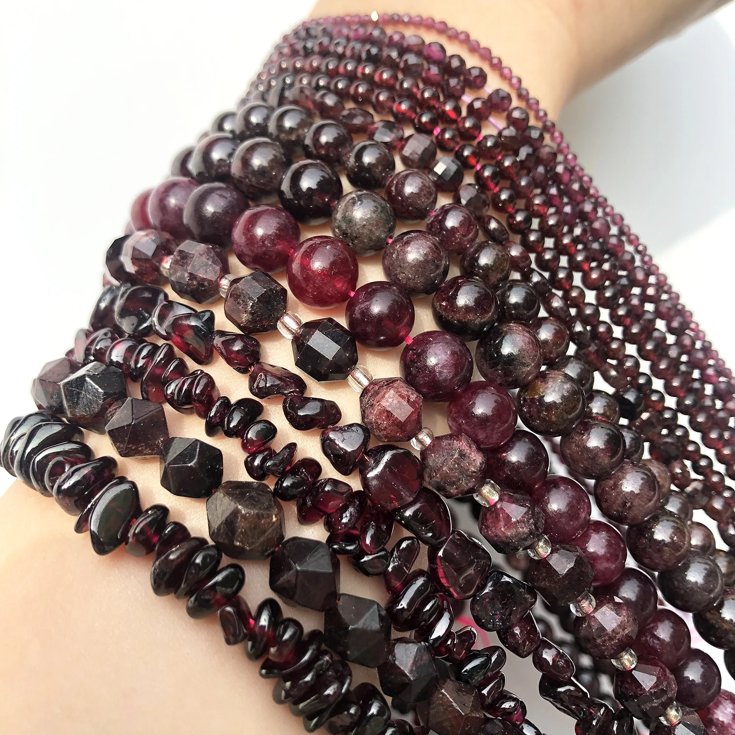 Natural Garnet Gem Stone Beads Irregular Round Faceted Loose Spacer Waist Beads for DIY Jewelry Making Bracelet Handmade