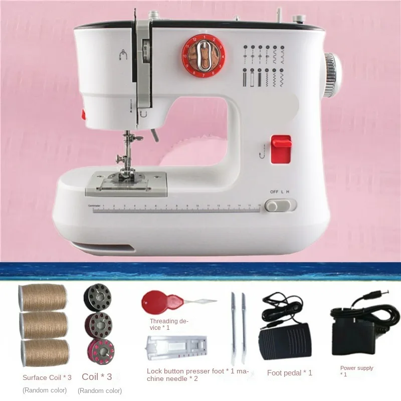 自動家庭用オーバーロックソーイングマシン,小型多機能電動デスクトップミシン,断熱材付き