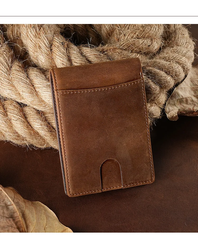 Herren Vintage Crazy Horse Leder Geldbörse RFID-Blockierung Kurze Bifold Brieftasche aus Echtem Vollnarbenleder Diebstahlsicherer Kartenhalter Portemonnaie – Detail 11
