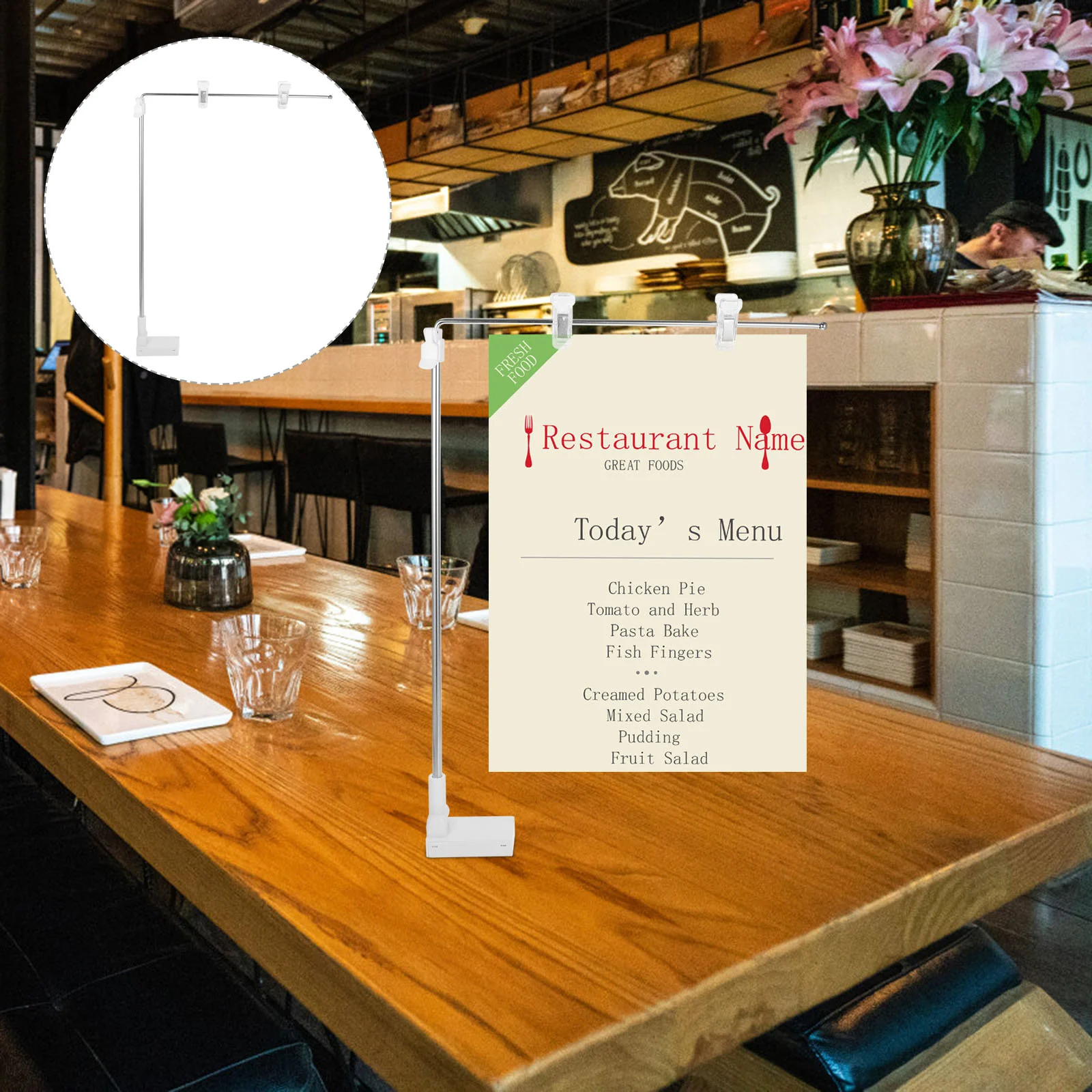 

Poster Stand Desktop Stainless Steel Advertising Rack Horizontal Poster Display Stand Store Counter Display Poster Stand