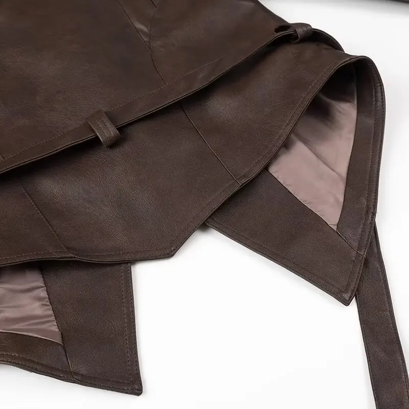 Chic Womens Faux Leather Jacket - Autumn Winter PU Coat with Dropped Shoulders