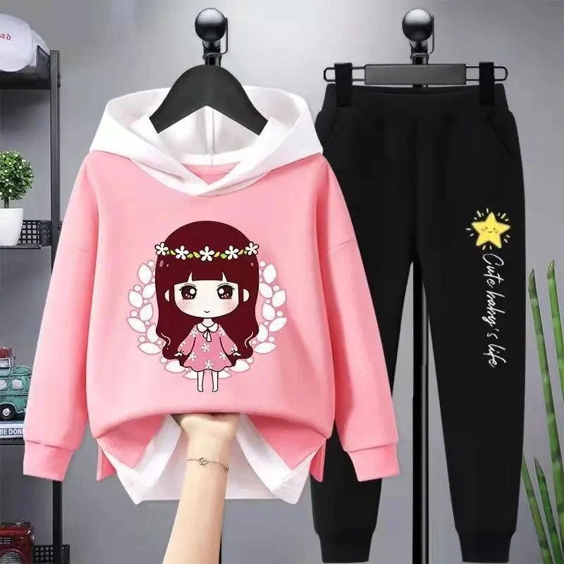 Girl Casual Set 2Pcs Spring Autumn Toddler Girls Cartoon Hooded Coat T-shirt Pants Students Tracksuit kids clothing set girls clothing set