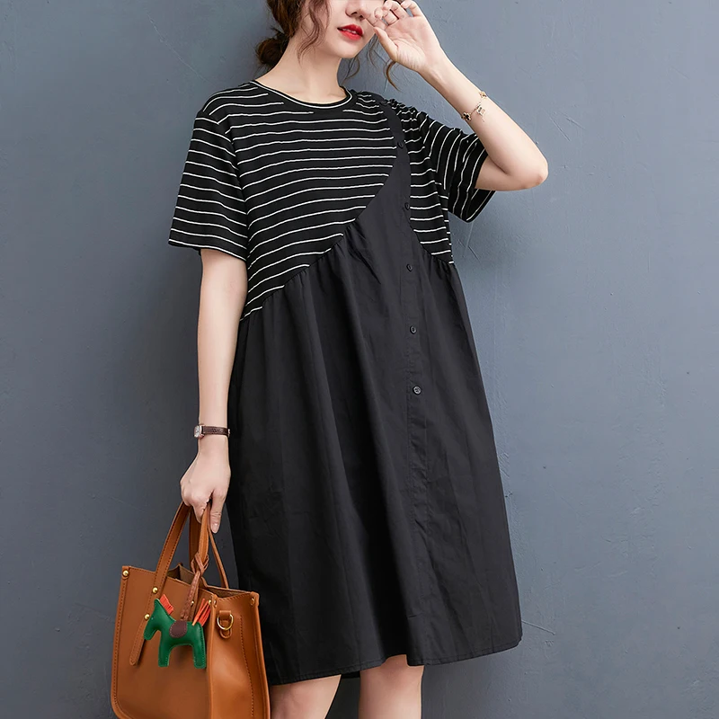 

Aransue Women's Summer Clothes Loose Thin Stripe Fake Two-Piece Dress Shirt Style Fashion And Comfortable Dresses