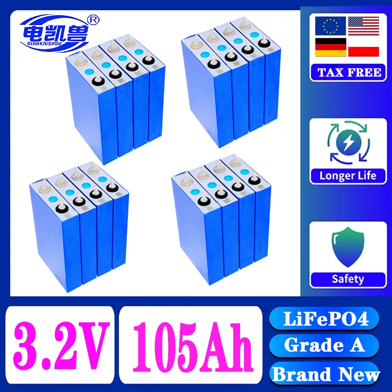 

Duty free new original A-grade 3.2V 105Ah lifepo4 battery DIY 12V 24V RV car ignition boat solar battery pack