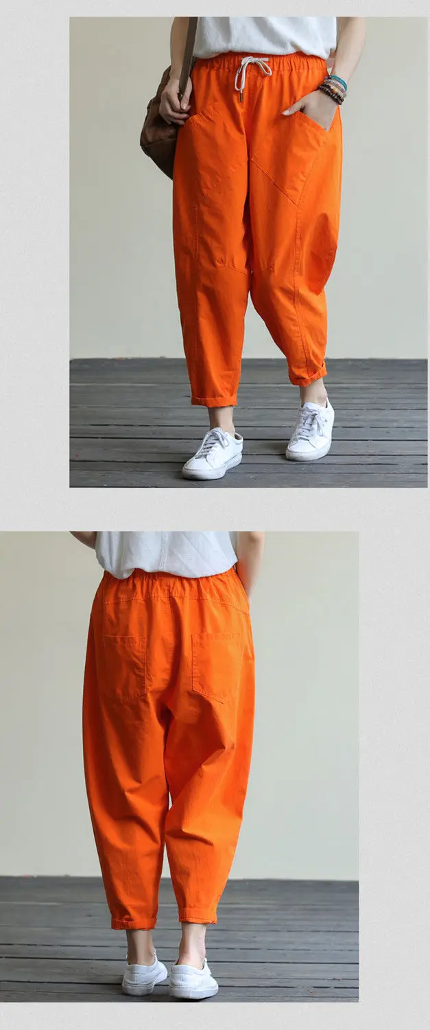 plus size capris Women's Pants Summer High Waist Loose Cotton Linen White Casual Pants for Women Pocket Ankle-Length Woman Trousers Streetwear dress pants