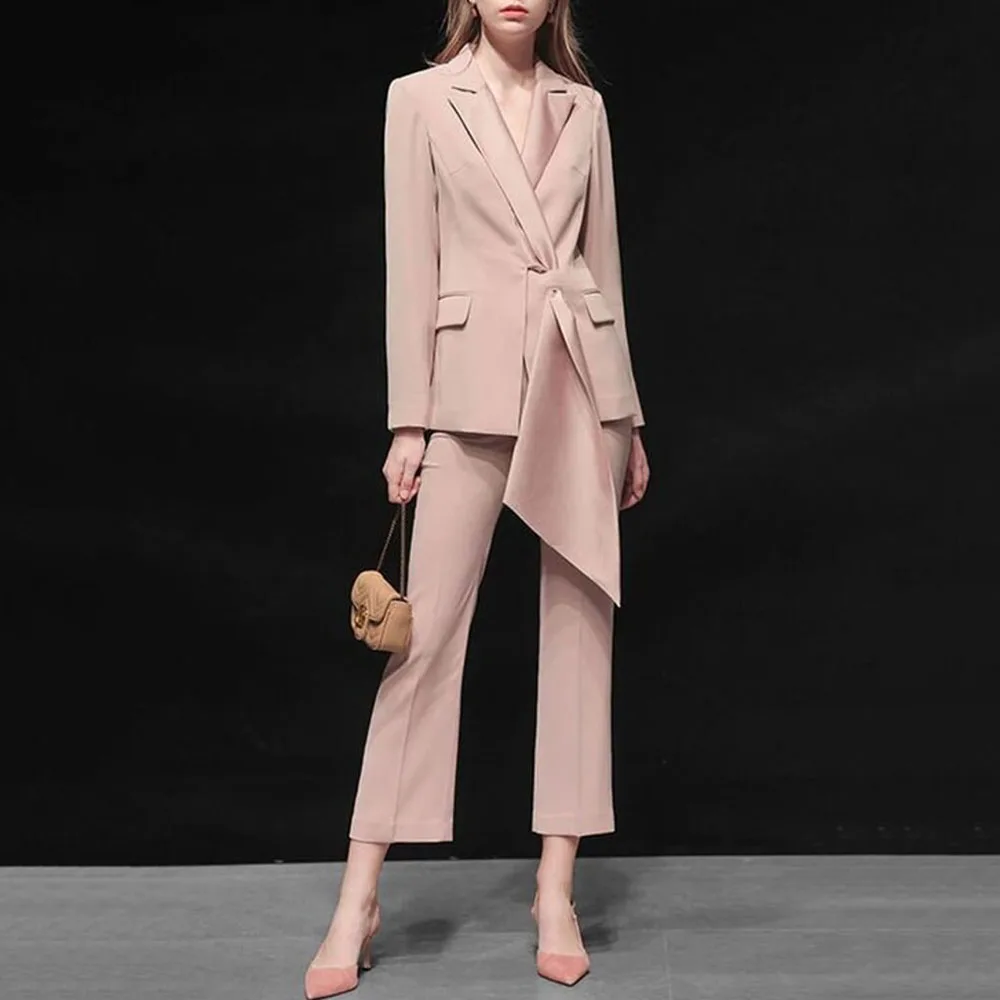 Women Blush Pink Suit Custom Made Two Piece Cotton Single Breasted Stylized Collar Tuxedo Wedding Bridesmaid Party Prom Dinner C