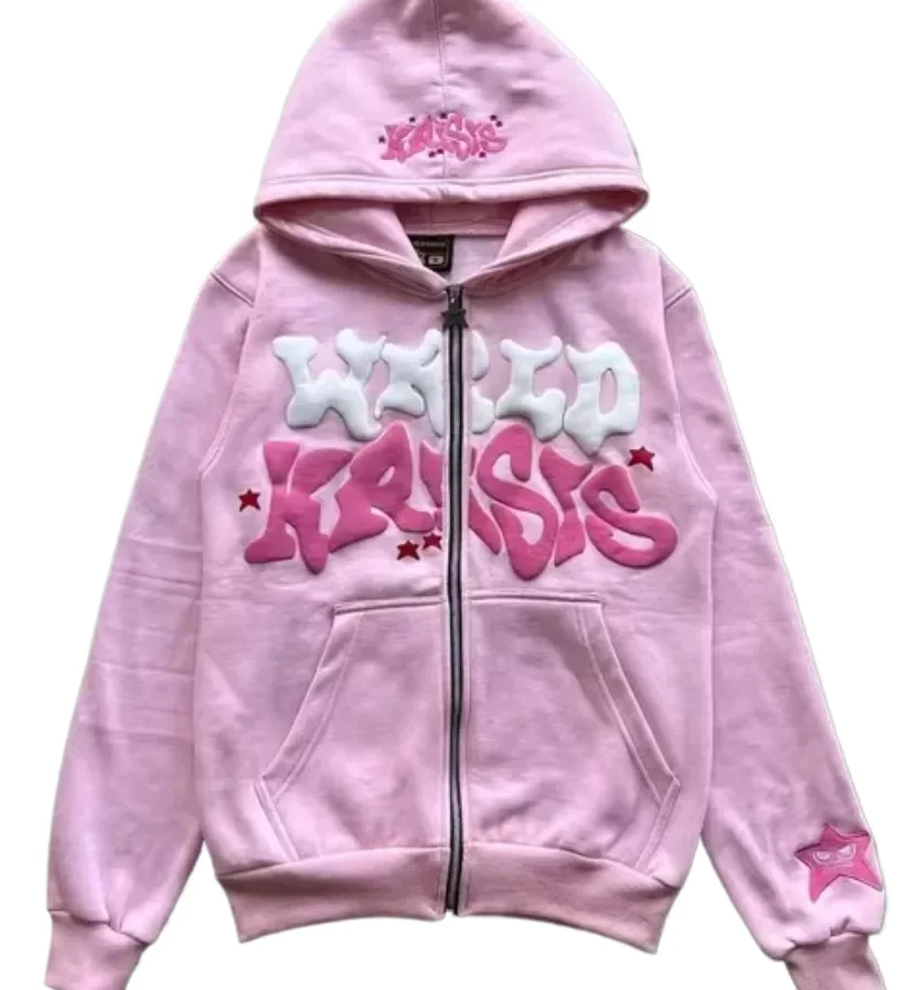 New trendy retro American letter-zippered hooded sweatshirt, unisex millennium-style jacket for autumn and winter