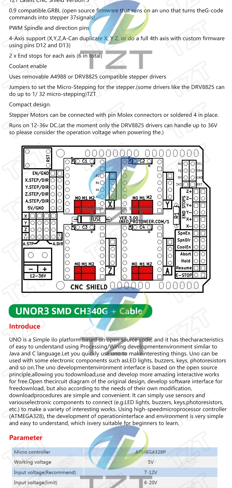 TZTUNO R3 Shield V3 Graviermaschine 3D-Drucker + 4 Stück DRV8825 oder A4988 Treiber-Erweiterungsplatine für Arduino mit USB-Kabel – Detail 4